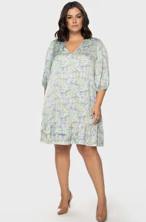 Dress Aqua Mint Paisley Satin Ruffled