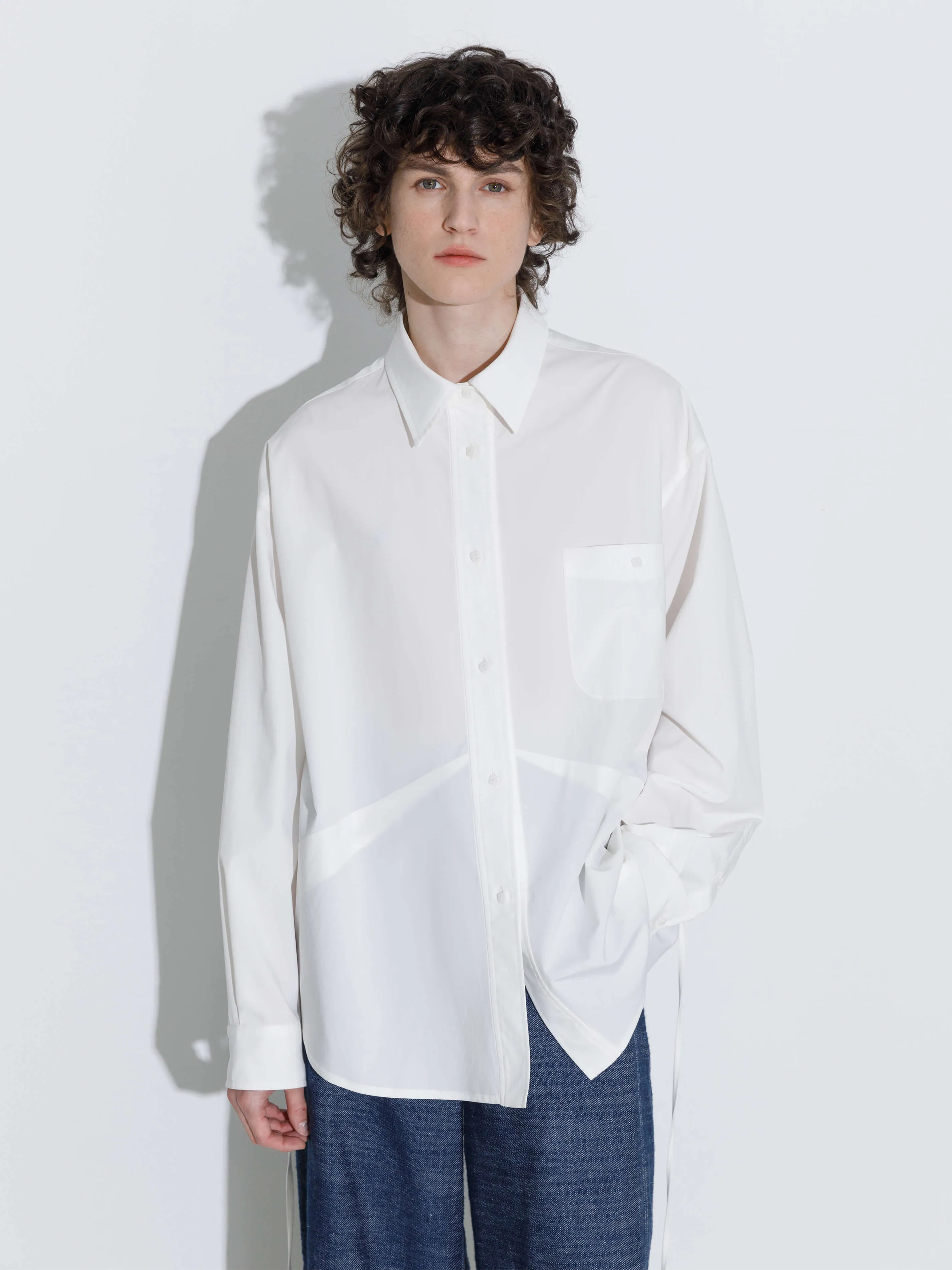 Drop Shoulder Oversized Shirt with Waist Tie