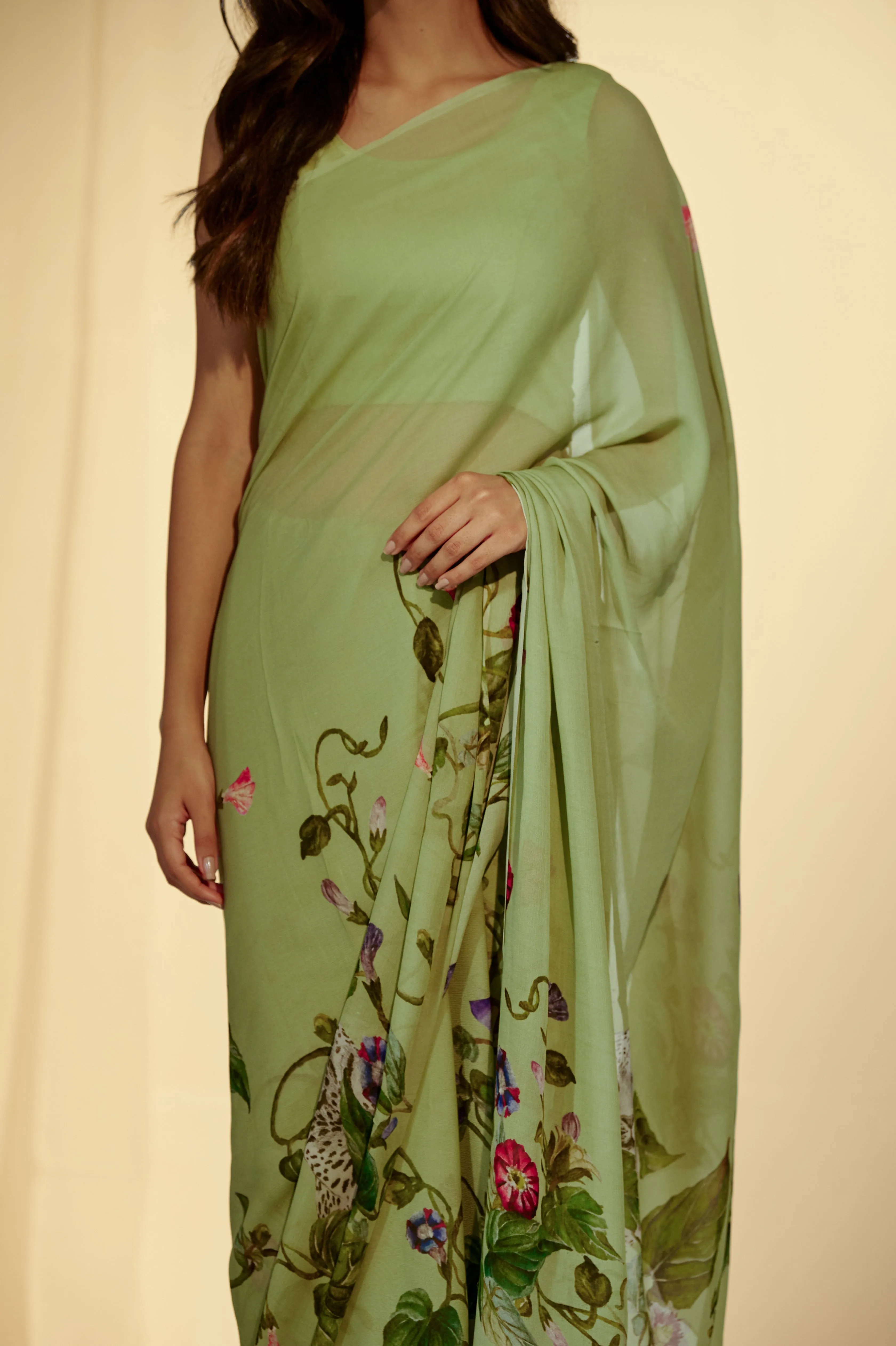 Enchanted Forest - Leopards & Creeper Chiffon Saree