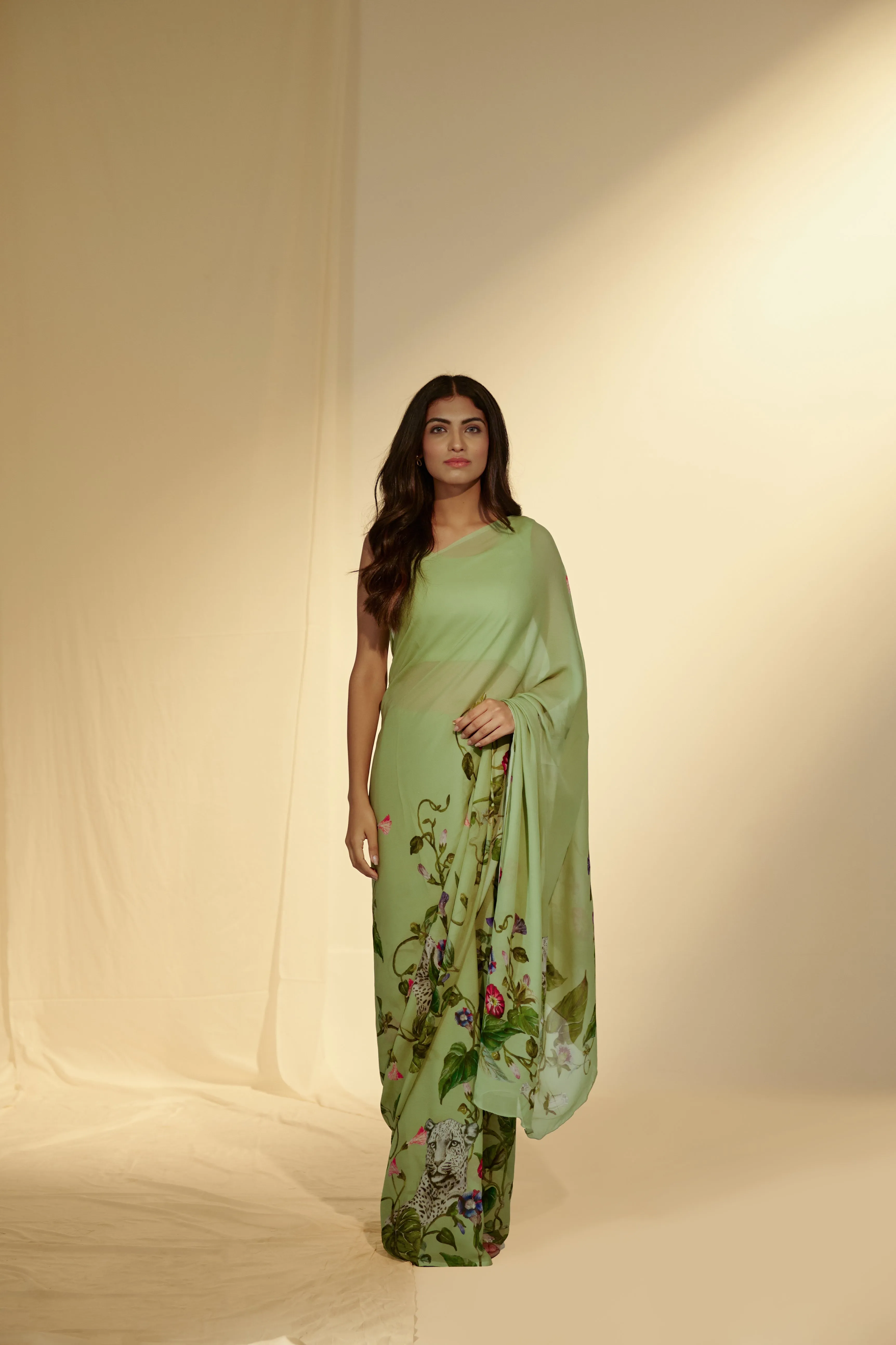 Enchanted Forest - Leopards & Creeper Chiffon Saree