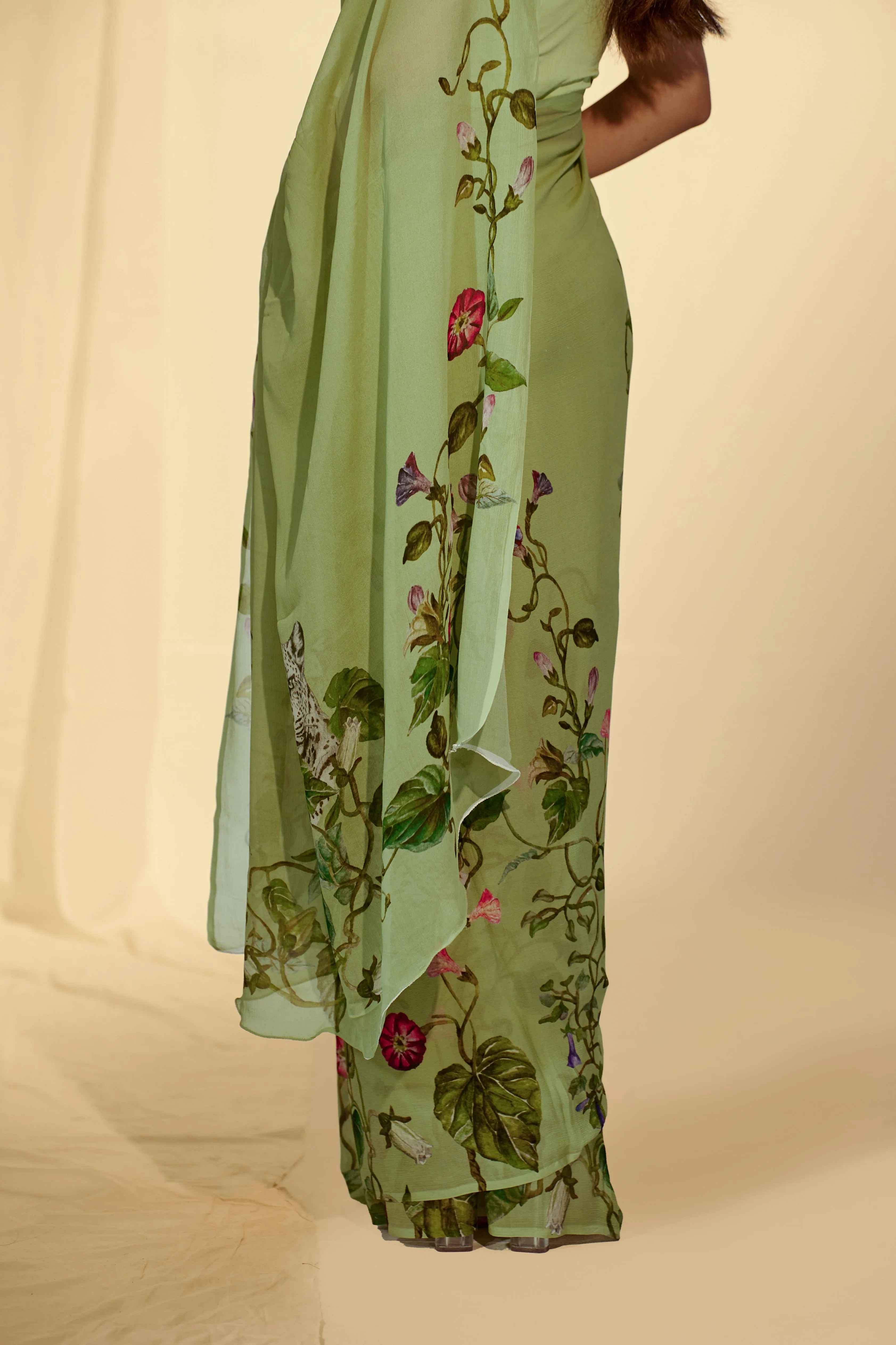 Enchanted Forest - Leopards & Creeper Chiffon Saree