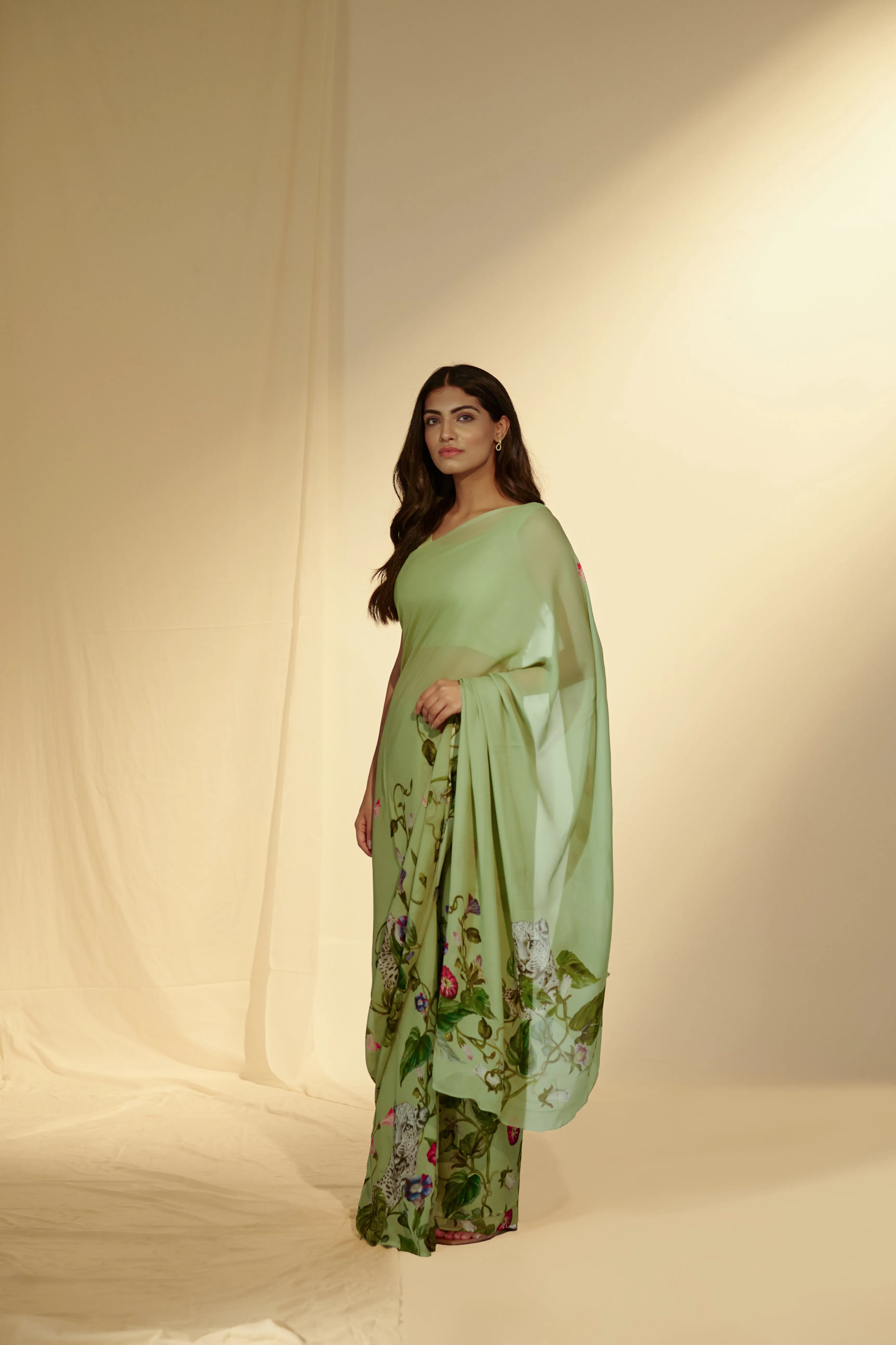 Enchanted Forest - Leopards & Creeper Chiffon Saree