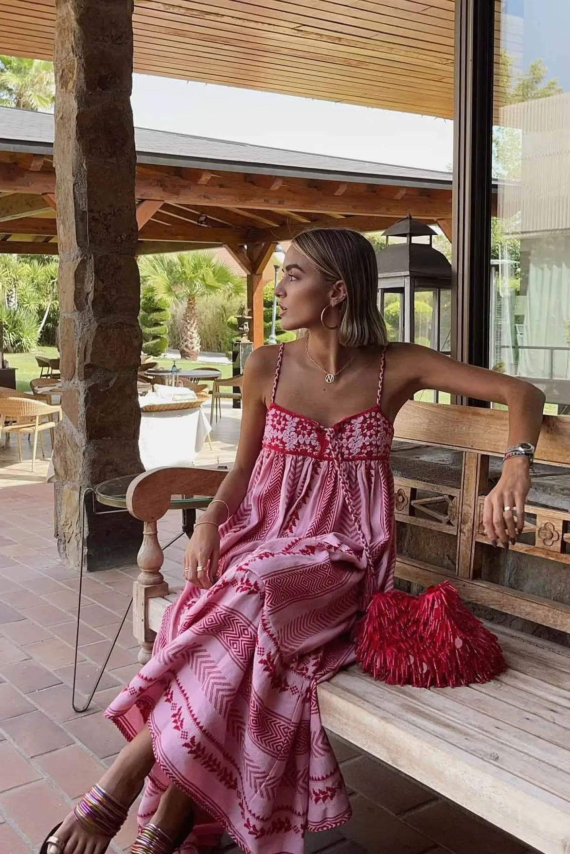 Ethnic Knitted Suspender Long Skirt