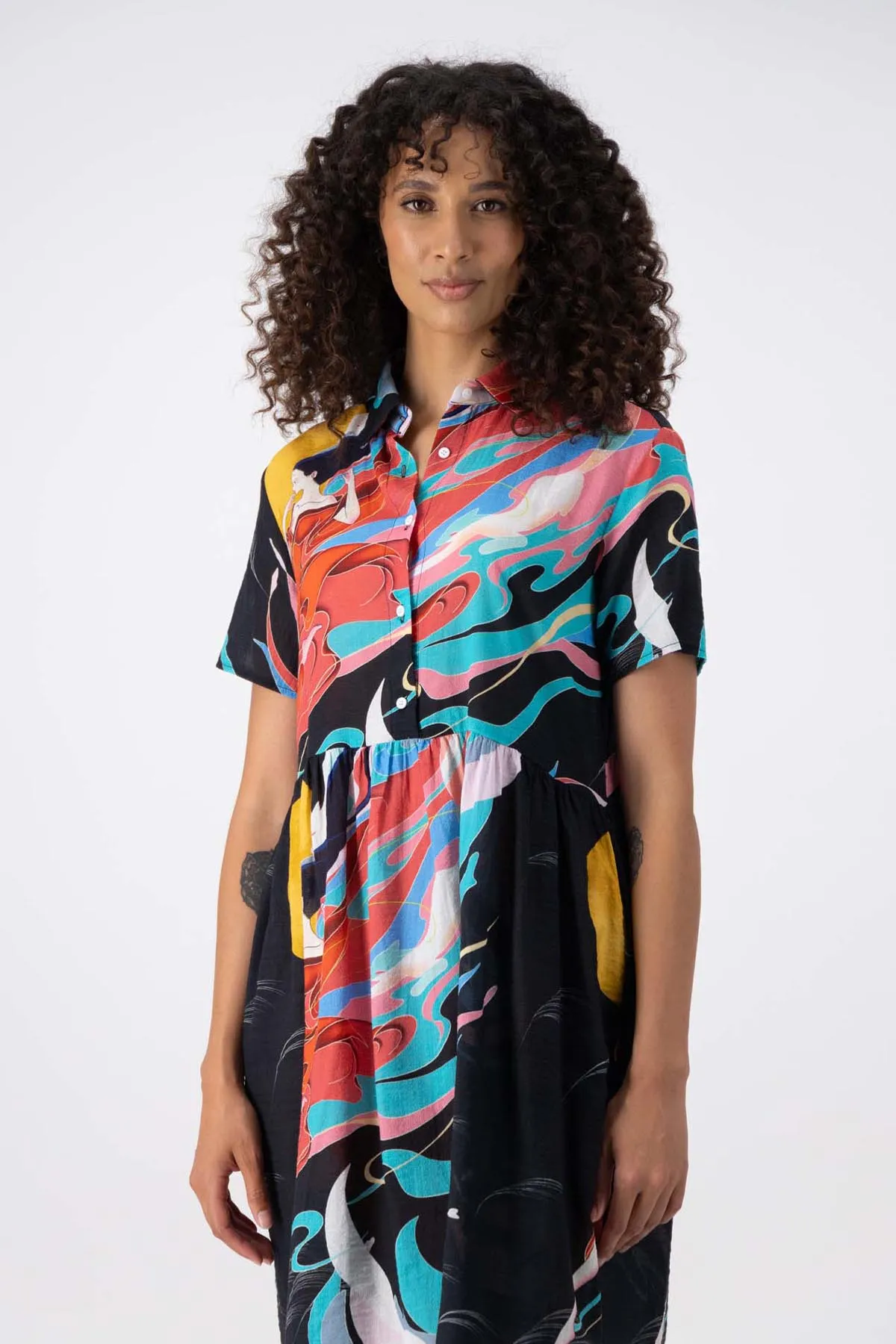 Faith Villa Dress Black in Seersucker