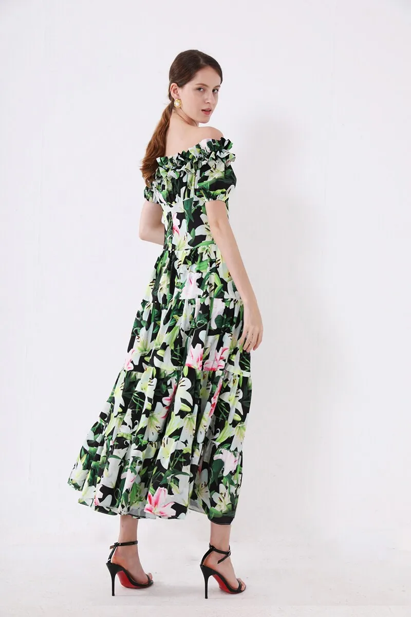 FashionSierra - Short Sleeves Ruffles Printed Fashion Casual Summer Holiday Dresses