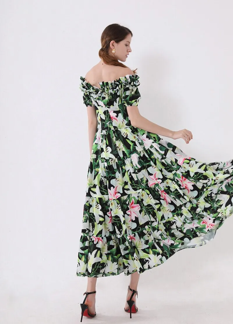 FashionSierra - Short Sleeves Ruffles Printed Fashion Casual Summer Holiday Dresses