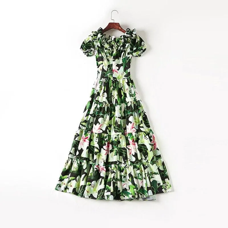 FashionSierra - Short Sleeves Ruffles Printed Fashion Casual Summer Holiday Dresses
