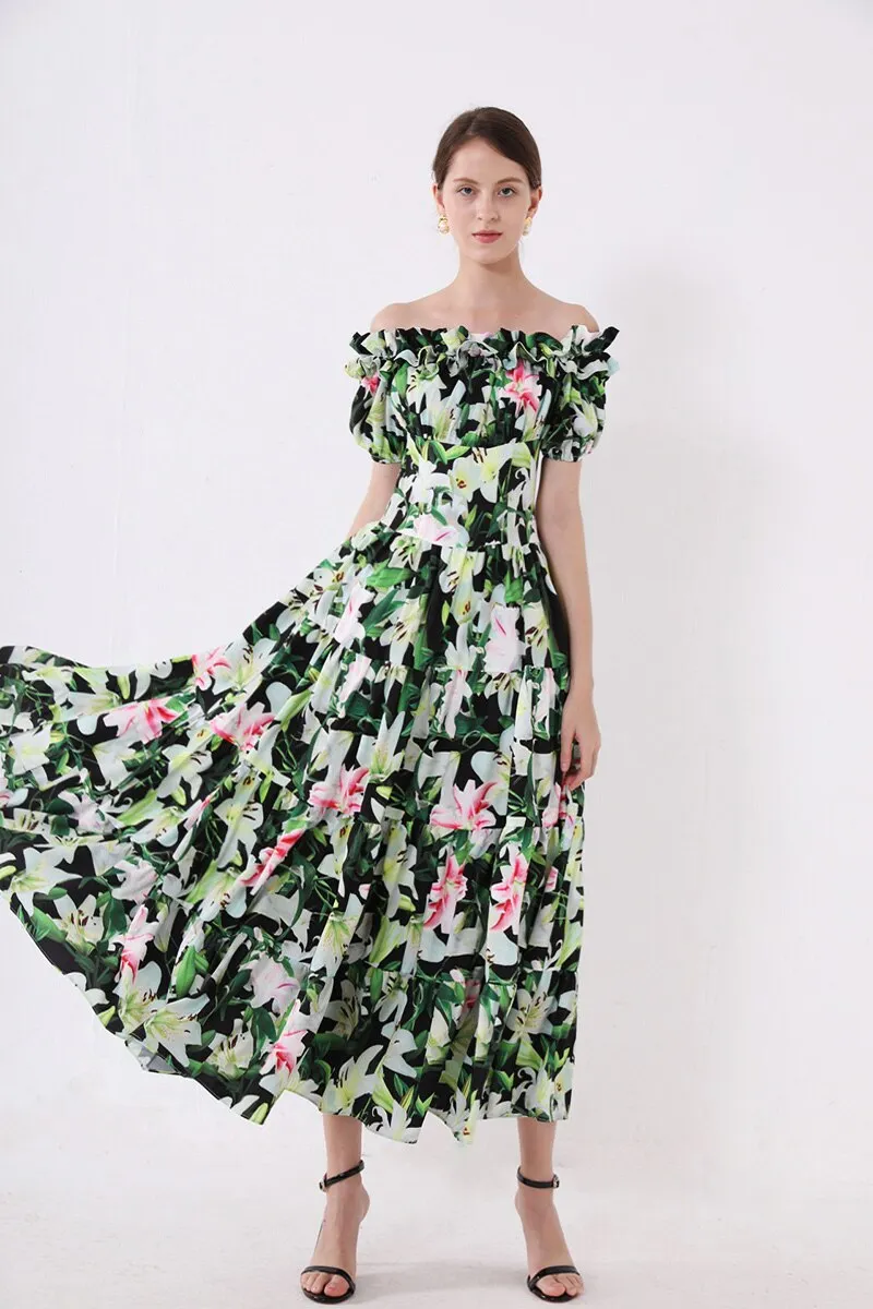 FashionSierra - Short Sleeves Ruffles Printed Fashion Casual Summer Holiday Dresses