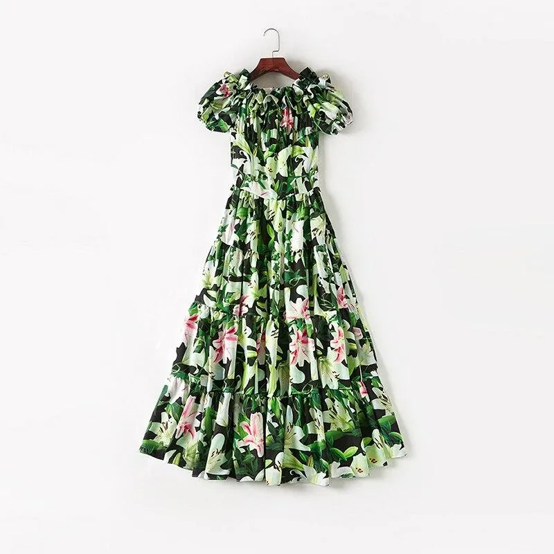 FashionSierra - Short Sleeves Ruffles Printed Fashion Casual Summer Holiday Dresses