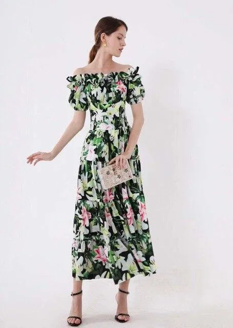 FashionSierra - Short Sleeves Ruffles Printed Fashion Casual Summer Holiday Dresses