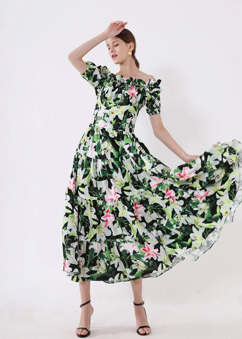 FashionSierra - Short Sleeves Ruffles Printed Fashion Casual Summer Holiday Dresses