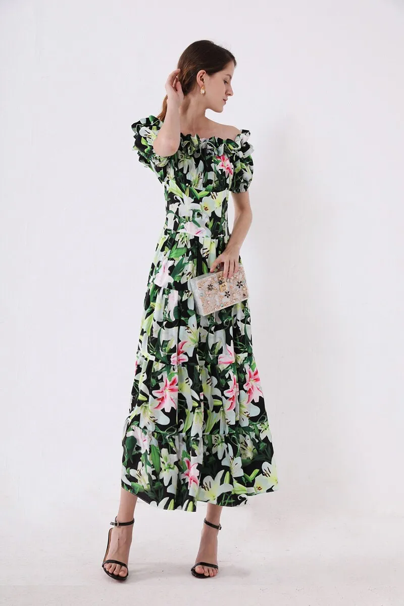 FashionSierra - Short Sleeves Ruffles Printed Fashion Casual Summer Holiday Dresses