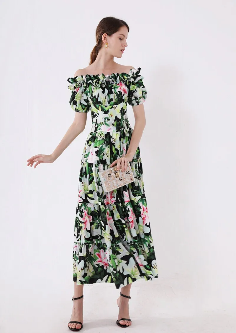 FashionSierra - Short Sleeves Ruffles Printed Fashion Casual Summer Holiday Dresses