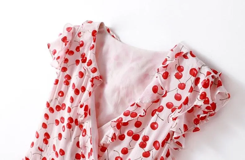 FashionSierra - V Neck Short Sleeves Ruffles Printed Floral Fashion Dresses