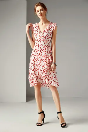 FashionSierra - V Neck Short Sleeves Ruffles Printed Floral Fashion Dresses
