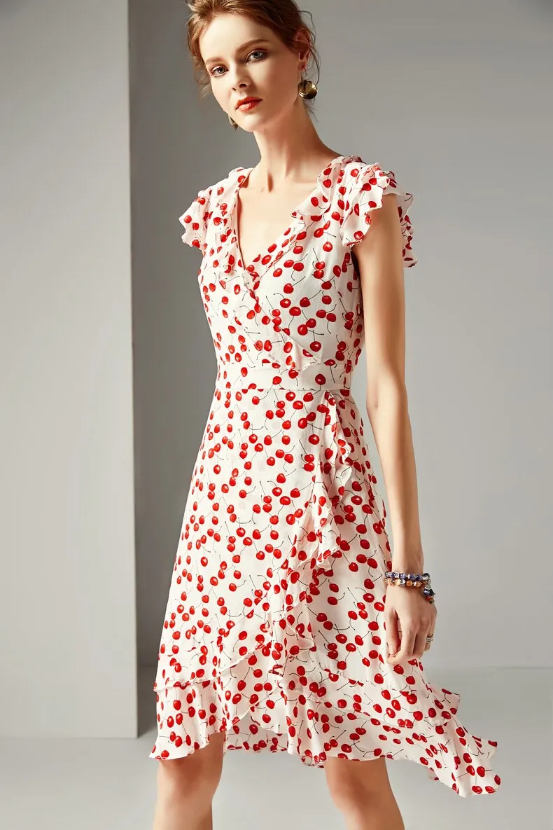 FashionSierra - V Neck Short Sleeves Ruffles Printed Floral Fashion Dresses