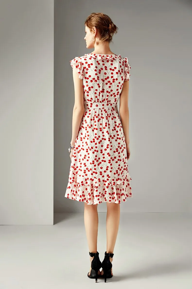 FashionSierra - V Neck Short Sleeves Ruffles Printed Floral Fashion Dresses