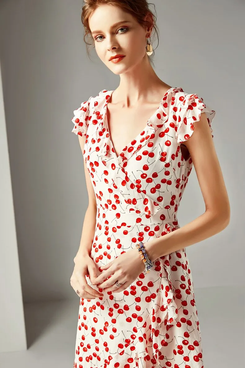 FashionSierra - V Neck Short Sleeves Ruffles Printed Floral Fashion Dresses