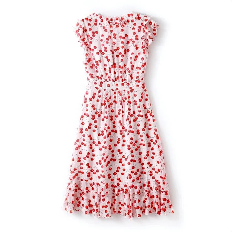 FashionSierra - V Neck Short Sleeves Ruffles Printed Floral Fashion Dresses