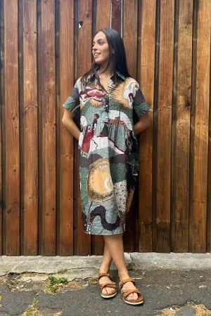 Festival Villa Dress Long Green in Seersucker