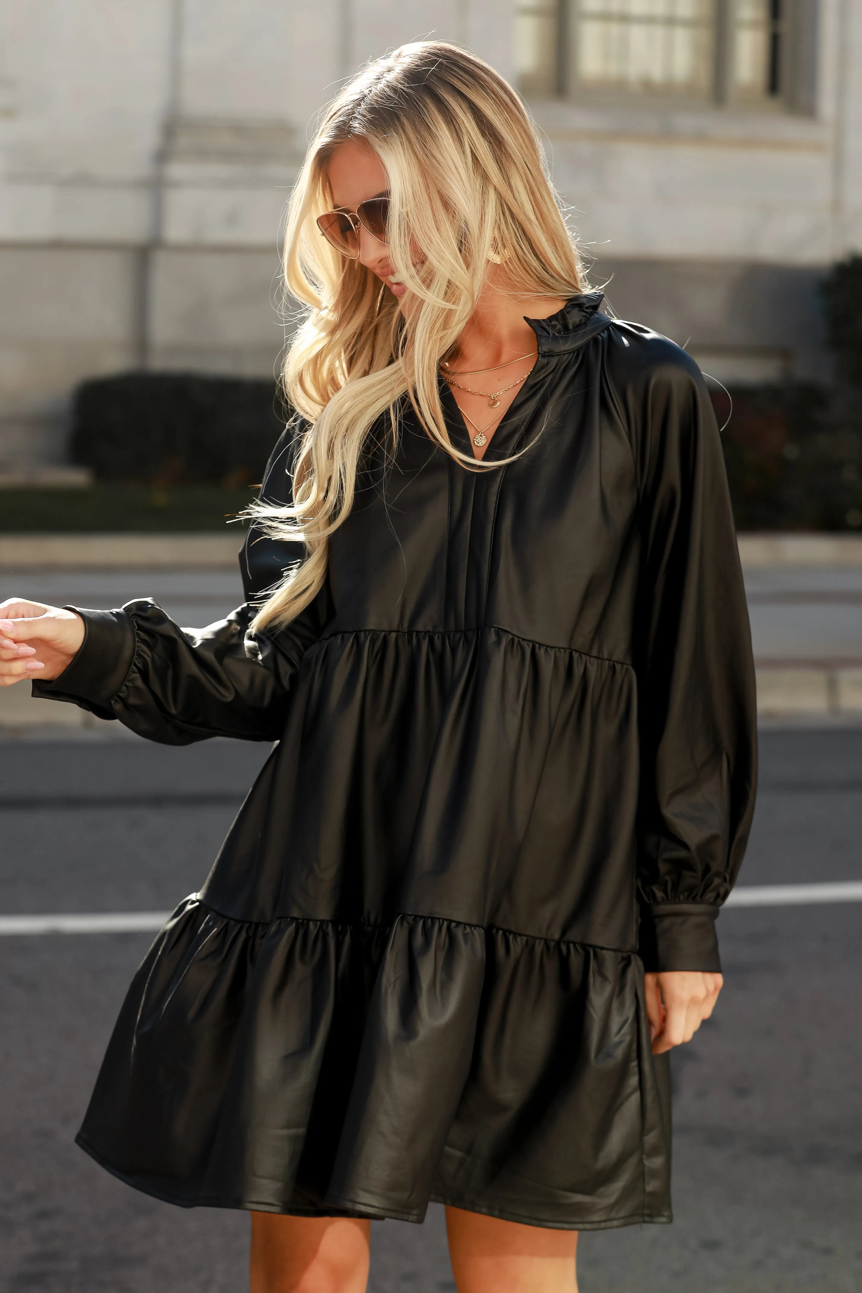 FINAL SALE - Alluring Reputation Black Tiered Leather Mini Dress