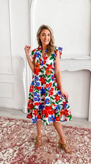 Floral Fusion Midi Dress