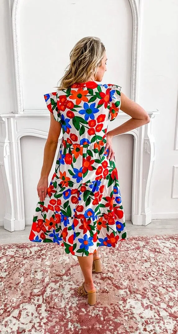 Floral Fusion Midi Dress