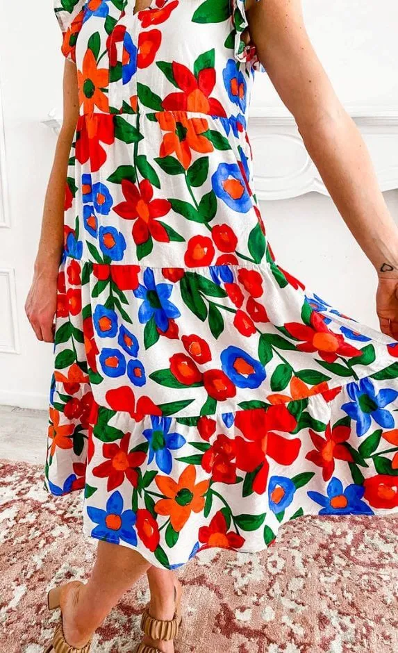 Floral Fusion Midi Dress