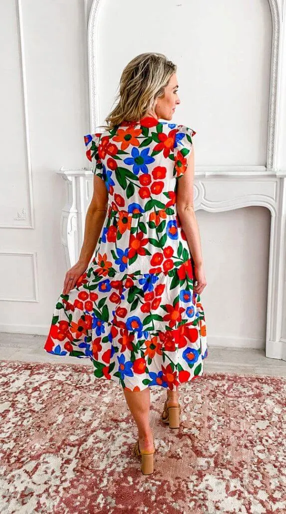 Floral Fusion Midi Dress
