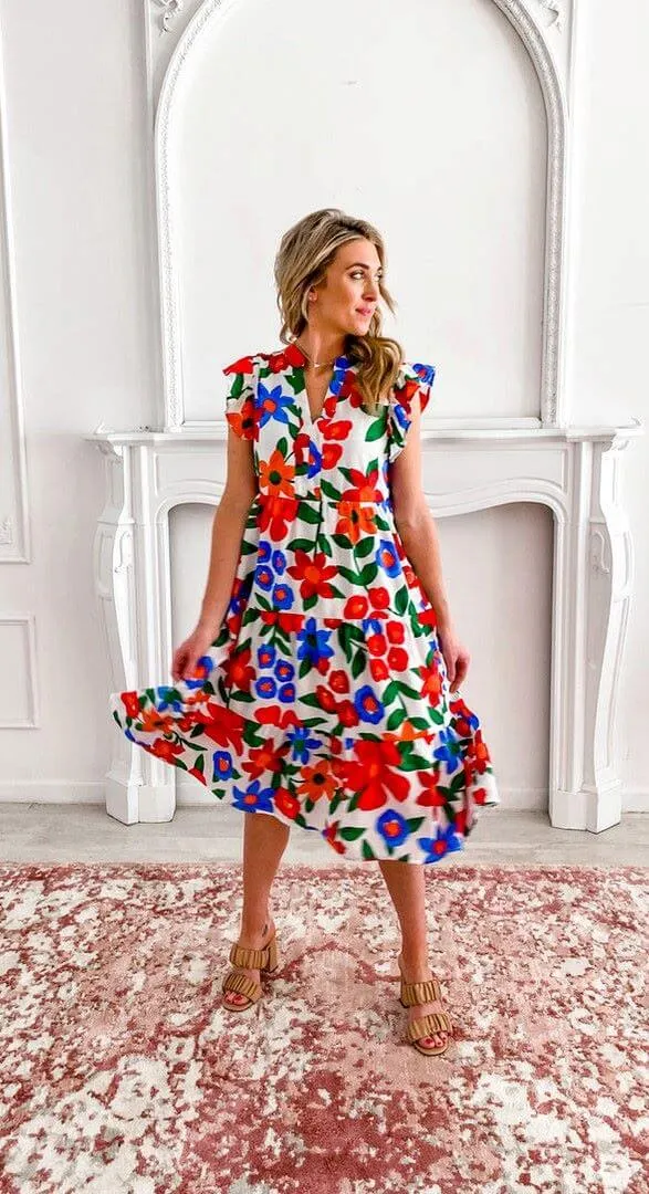 Floral Fusion Midi Dress