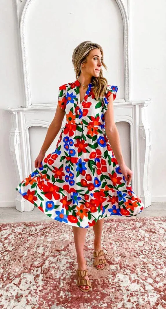 Floral Fusion Midi Dress