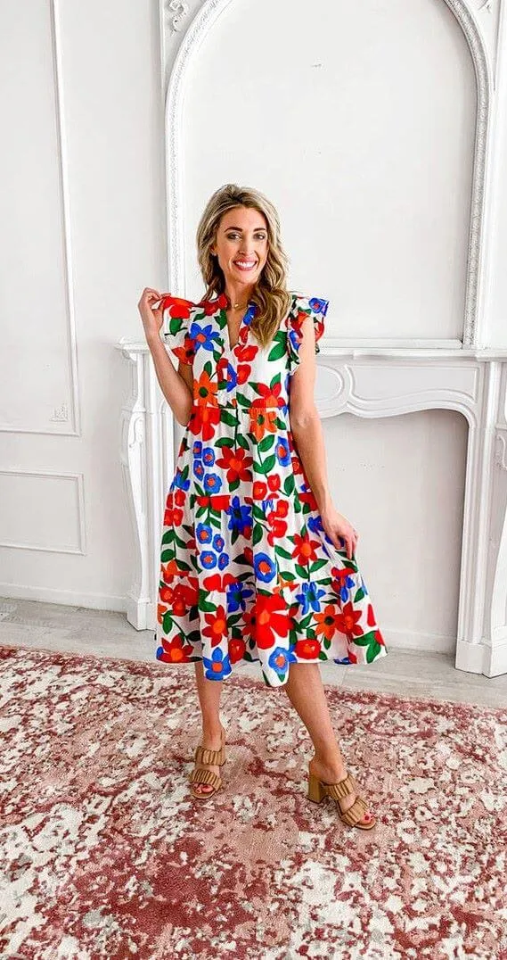 Floral Fusion Midi Dress