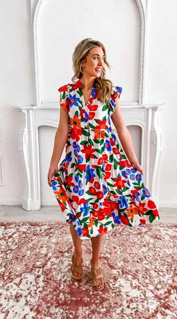 Floral Fusion Midi Dress