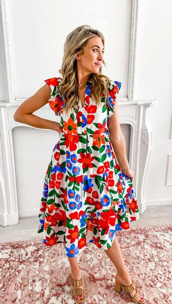 Floral Fusion Midi Dress