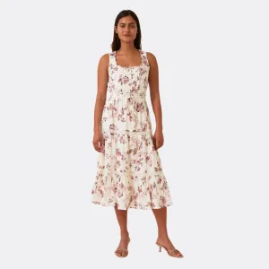 Floral Lace Sleeveless Tiered Midi Dress (Natural   Dusty Wine)