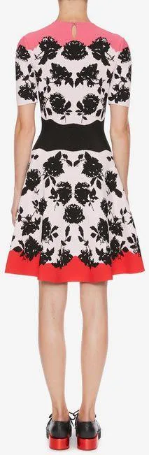 Floral-Print Knitted Fit and Flare Dress