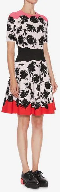 Floral-Print Knitted Fit and Flare Dress