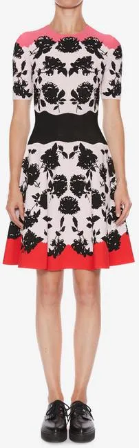 Floral-Print Knitted Fit and Flare Dress