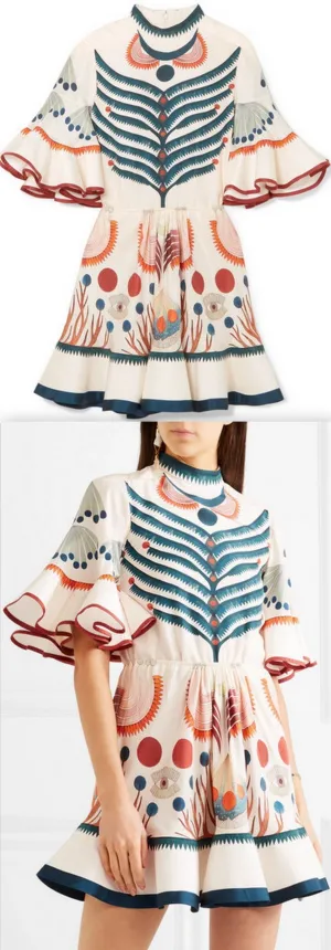 Flutter-Sleeve Printed Mini Dress
