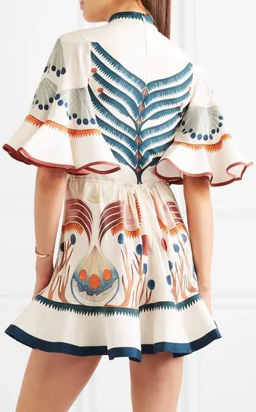 Flutter-Sleeve Printed Mini Dress