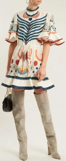 Flutter-Sleeve Printed Mini Dress