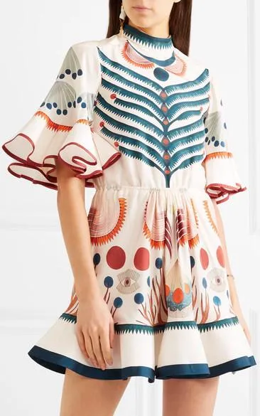 Flutter-Sleeve Printed Mini Dress