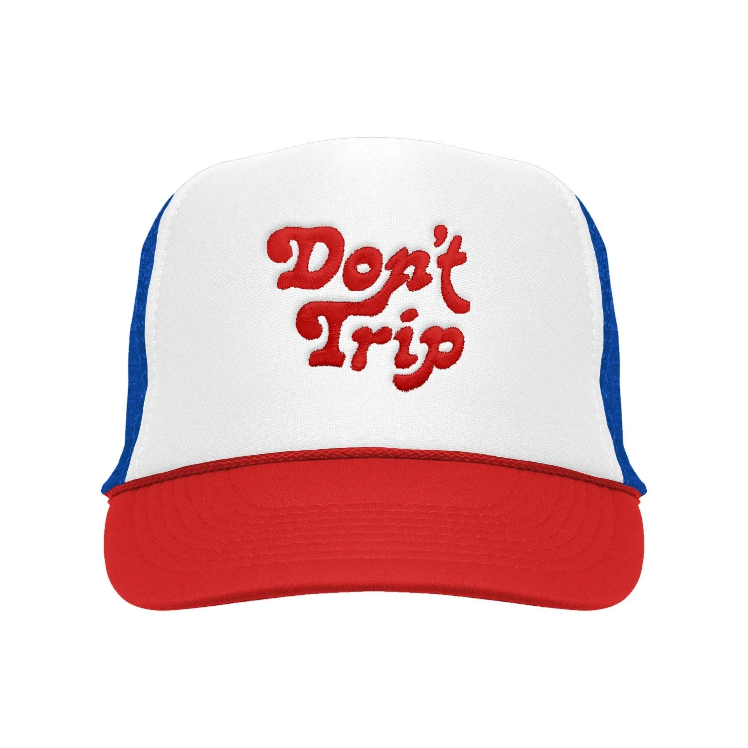 FREE & EASY DON'T TRIP EMBROIDERED TRUCKER HAT WHITE/RED/ROYAL