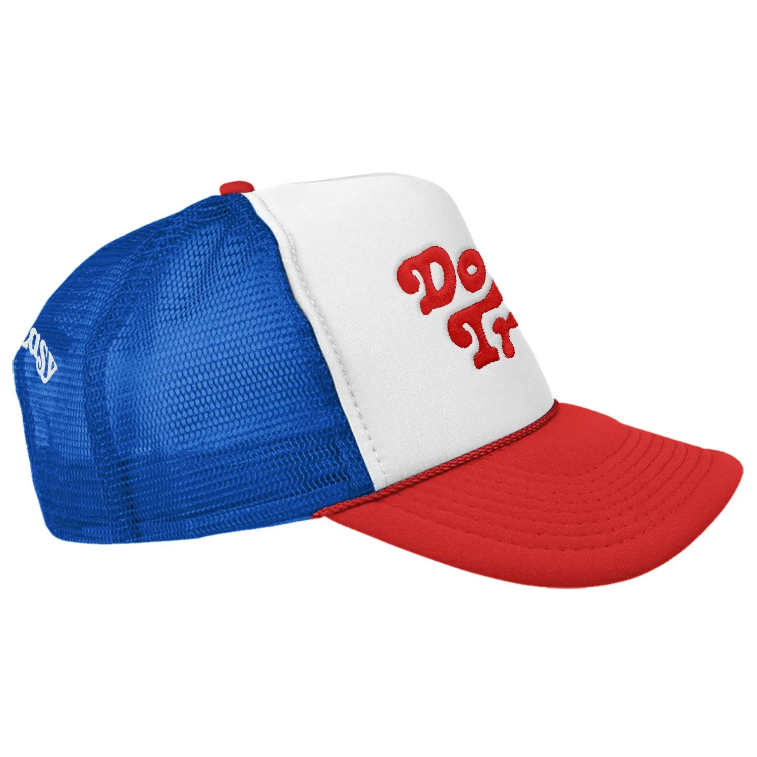 FREE & EASY DON'T TRIP EMBROIDERED TRUCKER HAT WHITE/RED/ROYAL