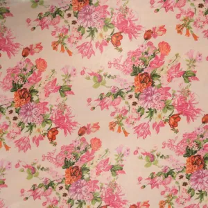 Fuchsia Florals on Ivory Background Printed Silk Chiffon Fabric
