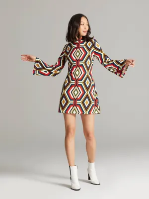 Gaelle Geometric-Print Mock-Neck Dress