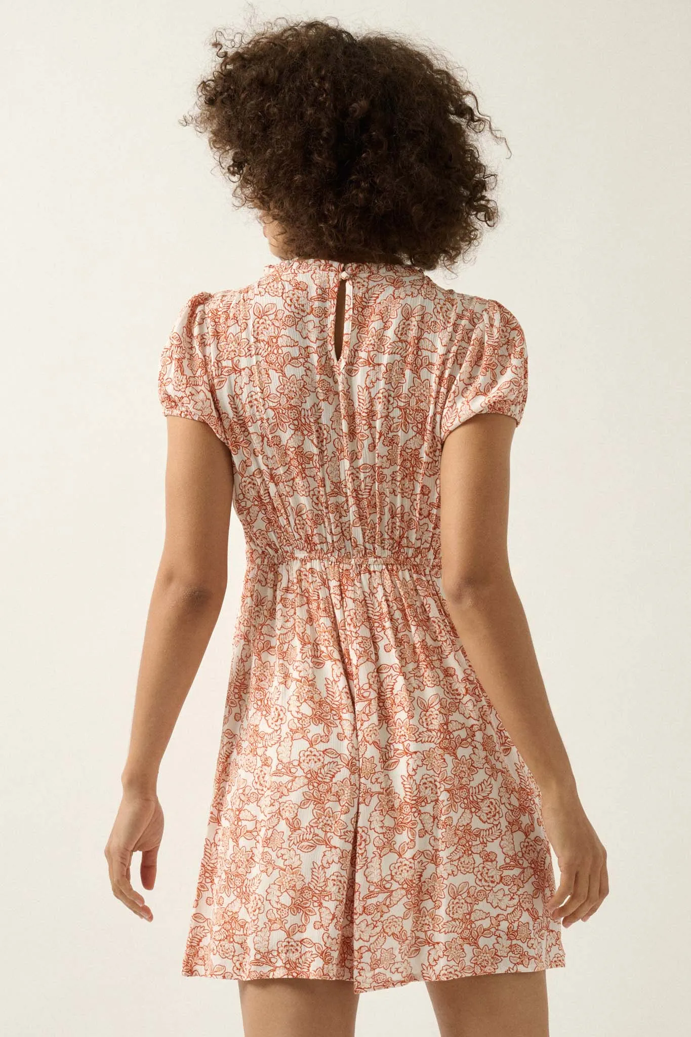 Garden Graces Smocked Floral Puff-Sleeve Mini Dress