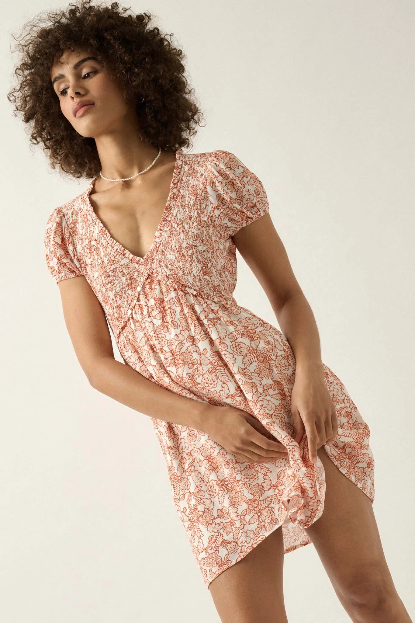 Garden Graces Smocked Floral Puff-Sleeve Mini Dress