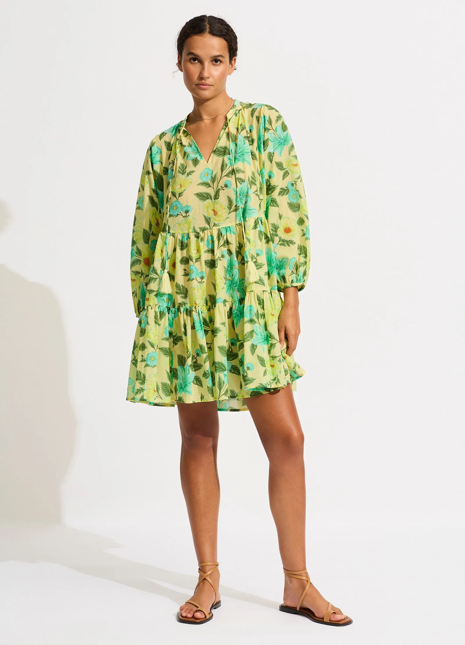 Garden Party Tiered Mini Dress - Lime Light
