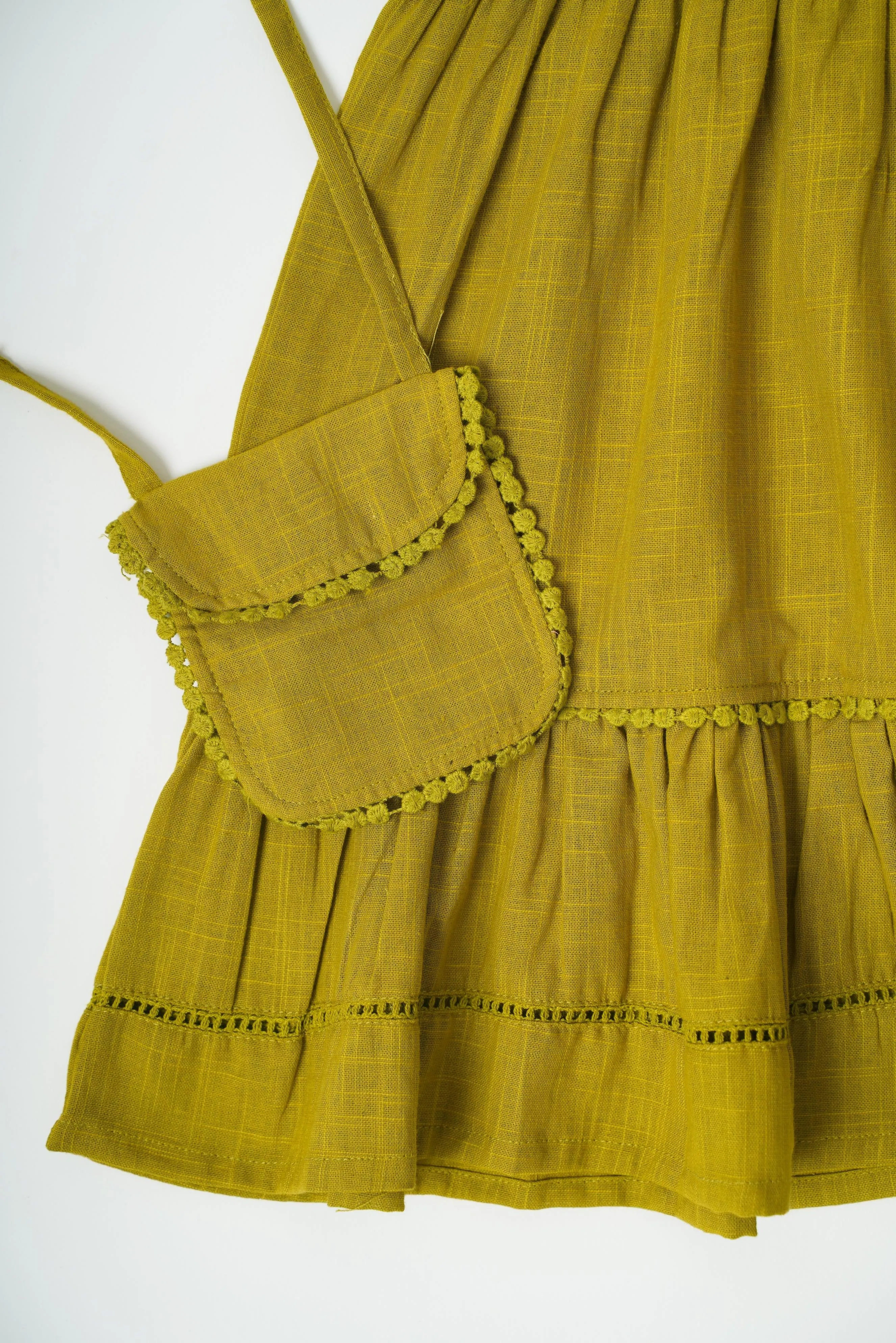 Girls 3 tiered Cotton Dress - Green